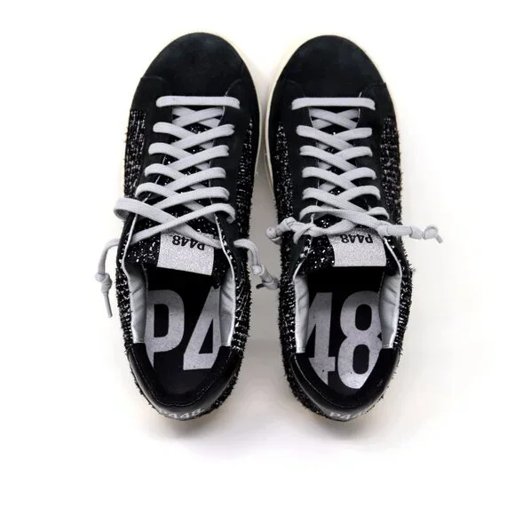 P448 Size 41 John Shaka Sneakers Black White Tweed & Suede - Picture 10 of 15